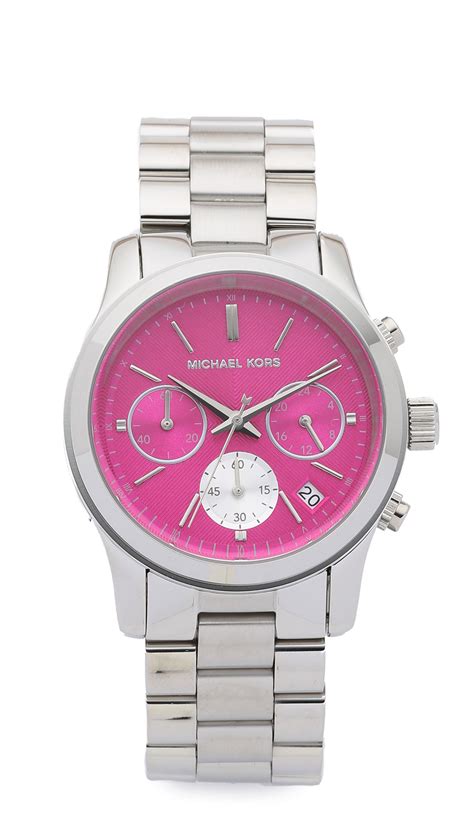 michael kors silver watch with pink face|michael kors rhinestone watch.